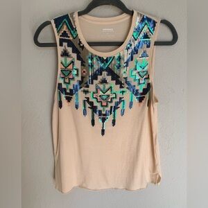 Express Tan Sequin Embellished Tank Top